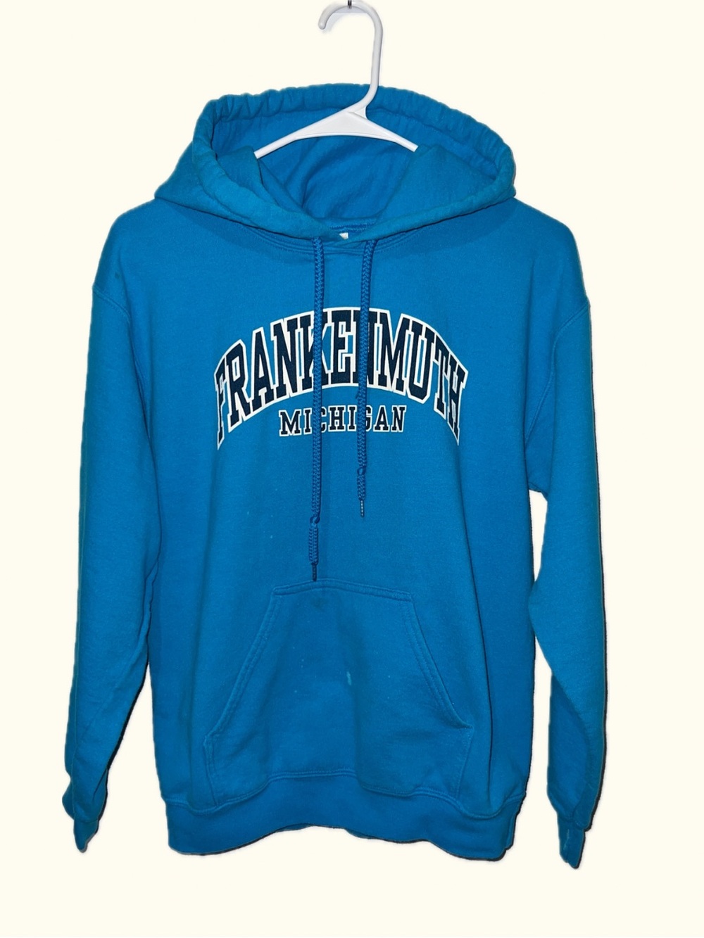 Frankenmuth Michigan Hoodie Small Blue Gildan Heavy Blend Sweatshirt Small